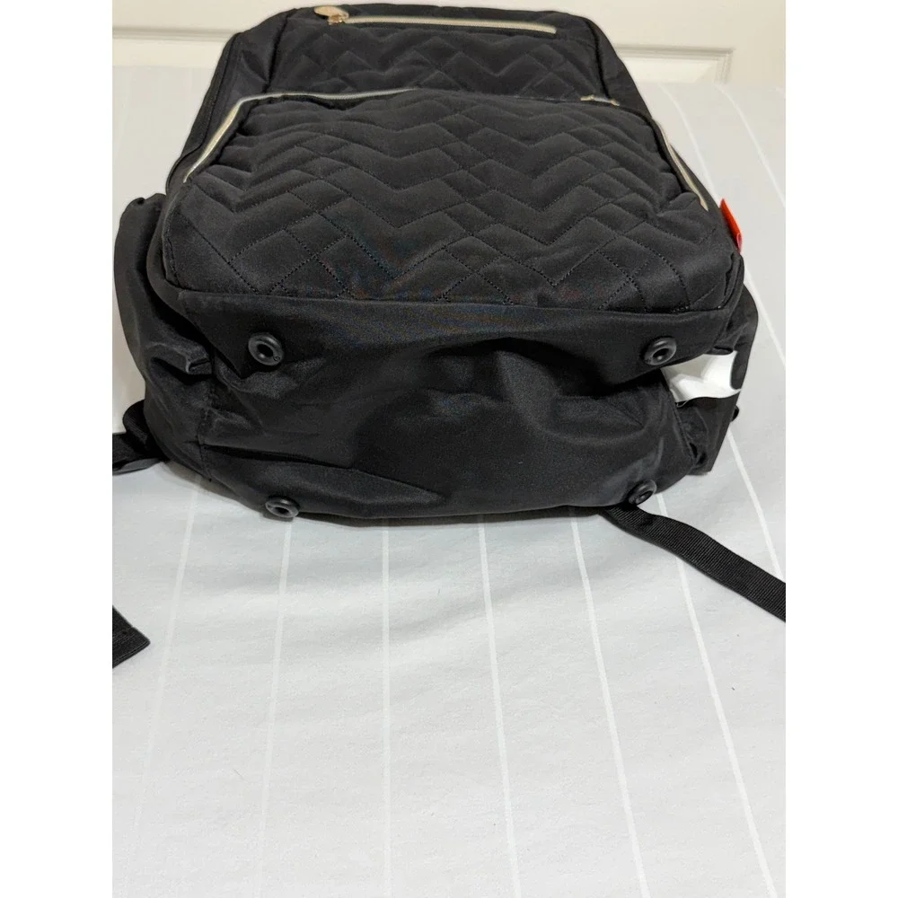 Fisher Price Diaper Bag Backpack Black QuiltedChevron Gold Hardware Multi-Pocket